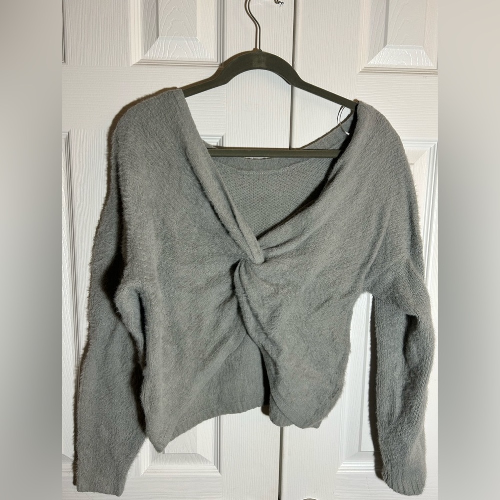 Hollister reversible twist knot gray sweater